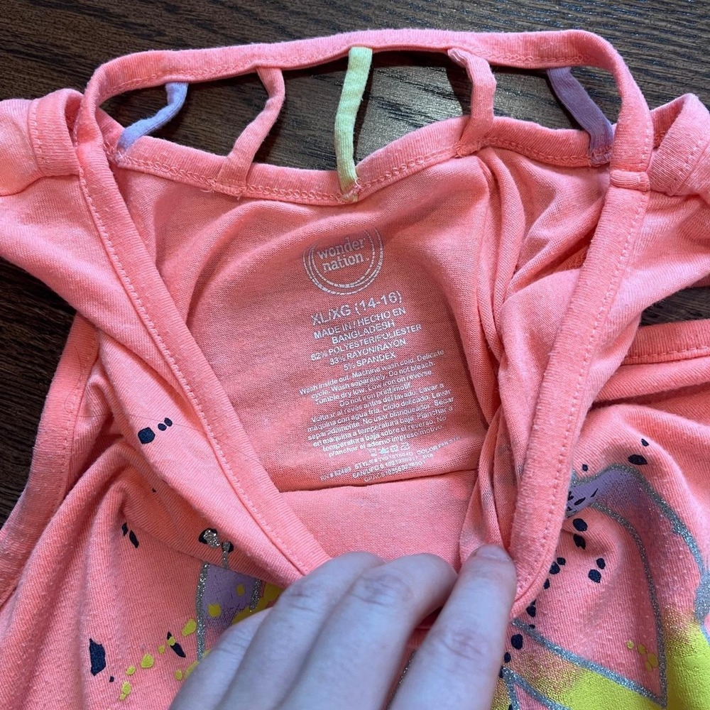 ⭐y2k vintage women's neon coral peace sign graphic tank small - Picture 6 of 7
